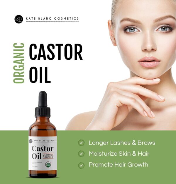 Kate Blanc Cosmetics Castor Oil (2oz), USDA Certified Organic, 100% Pure